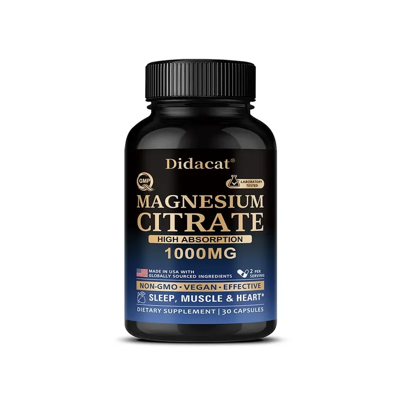 Magnesium Citrate Capsules 1000mg High Absorption Supplement - Sleep Muscle & Heart Support Non-GMO Vegan