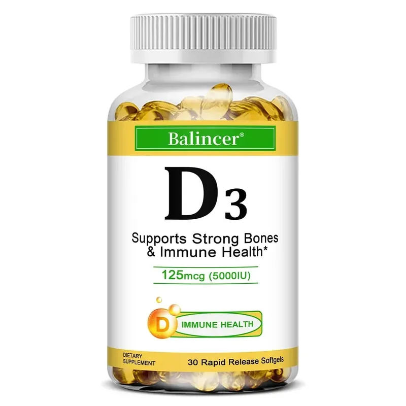 Balincer Vitamin D3 5000 IU (125 Mcg) Dietary Supplement for Bone Teeth Muscle and Immune Health Support 30/60/120 Softgels