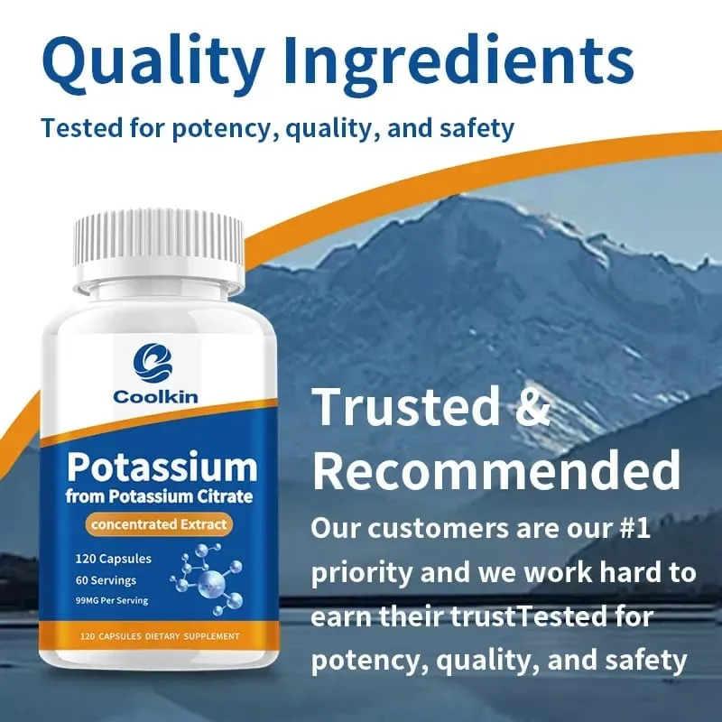 Citrate de potassium naturel – Soutient l'équilibre électrolytique et le pH normal Supplément de potassium absorbable sans OGM et sans gluten