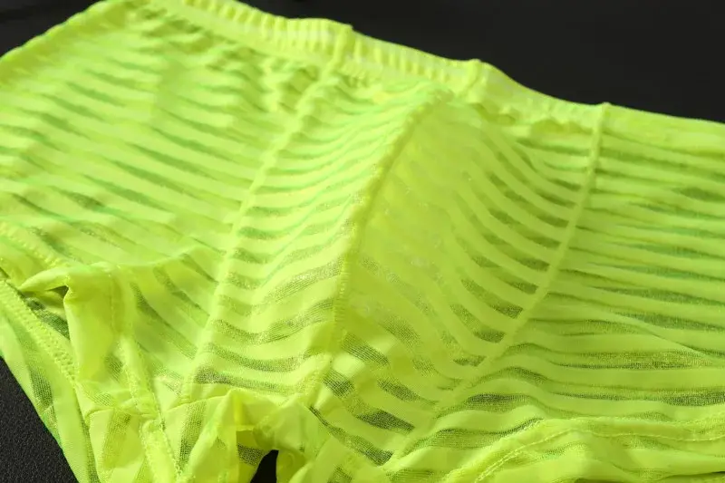 Transparent Underwear Sexy Men Ice Silk Striped Boxer Trunk Breathable Underpants U Convex Pouch Panties Man Boxer Briefs Short