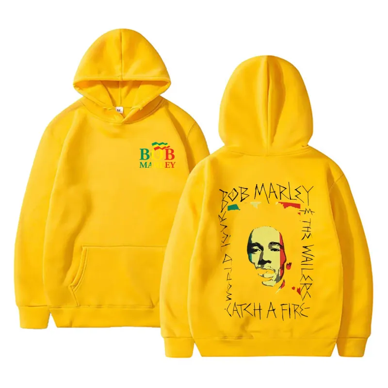 Reggae Bob Marley Face Graphic Hoodie Catch A Fire Album Merch Pullover Hoodies Men Women Casual Vintage Oversized Sweatshirt