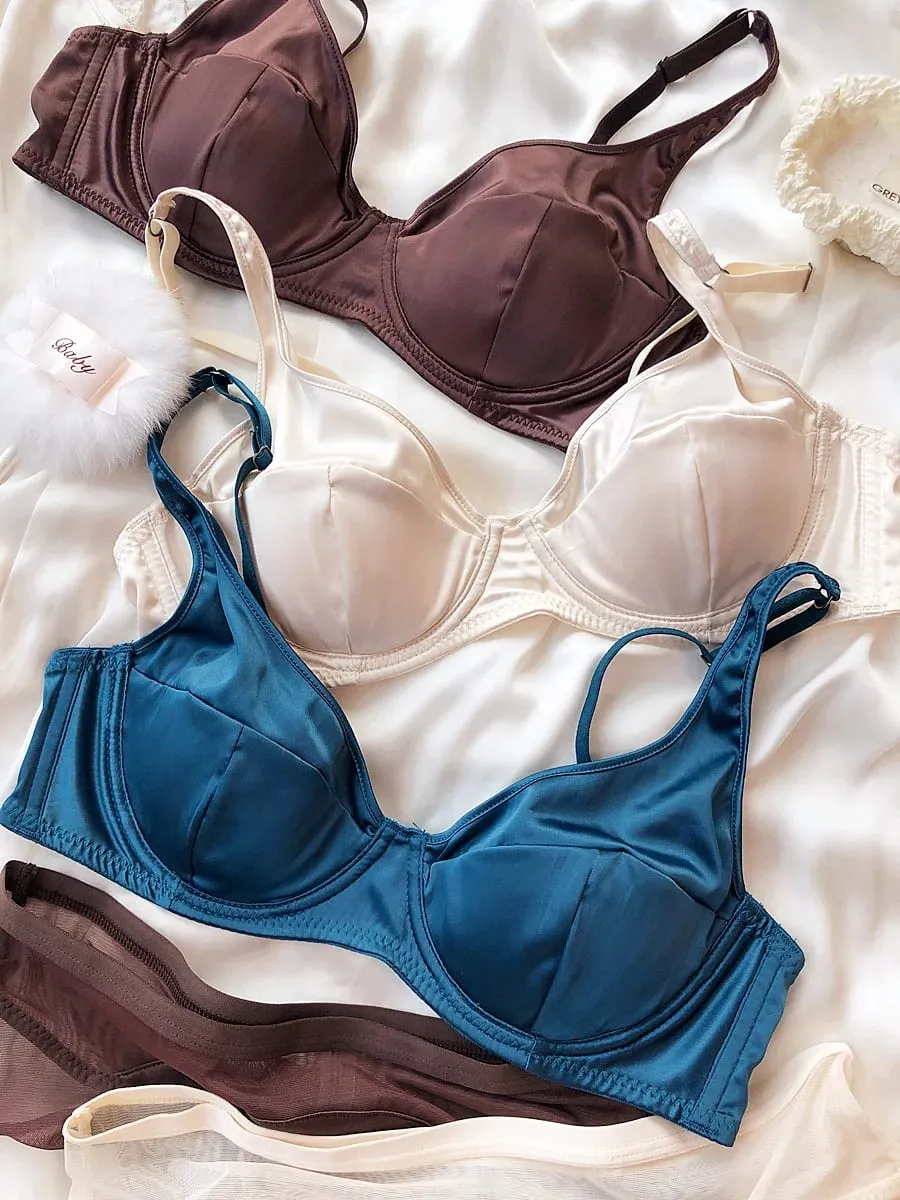 Kvinder Ice Silk Comfort Undertøj Sexet lille bryst Push Up BH Sæt Aftagelig polstring Tynd kop Bh BH Intimates Trussesæt — image 3