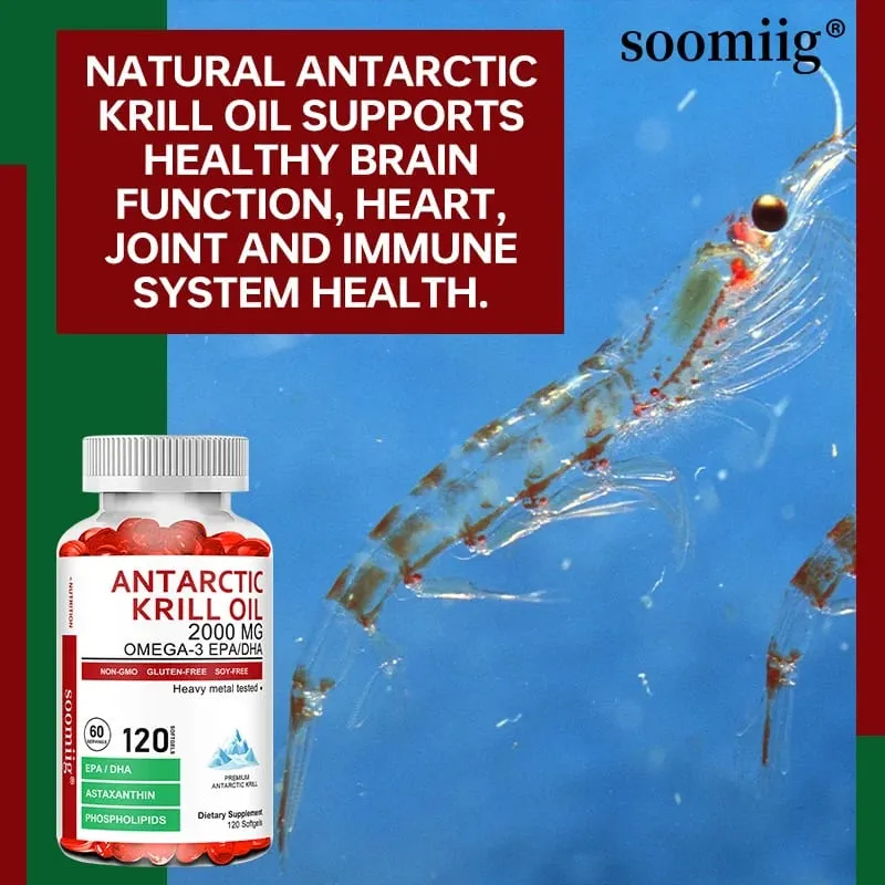 Antarctic Krill Oil Capsules 2000mg Omega-3 EPA & DHA with Astaxanthin Supplement Sourced from Red Krill Maximum Strength