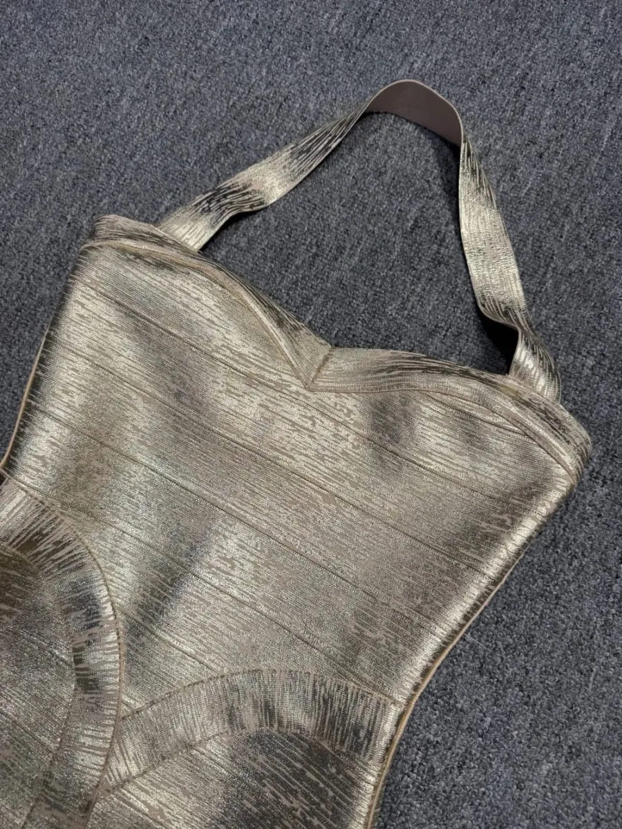 Gerçek Fotoğraflar Kadın Altın Bronzlaşmaya Bandaj Elbise Bodycon Mini Yüksek Sokak Akşam Kulübü Parti Mezuniyet Elbisesi Toptan Dropship