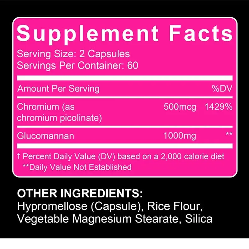 Glucomannan and Chromium Picolinate Supplements Supports Gut Health Fat Burning Energy Metabolism Weight Management