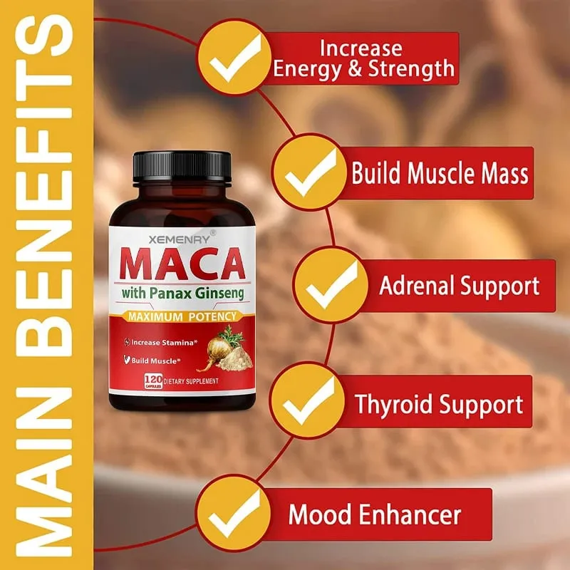 Maca Capsules - Increase Size Hardness Improve Strength Relieve Fatigue Natural Maca Ginseng — image 7