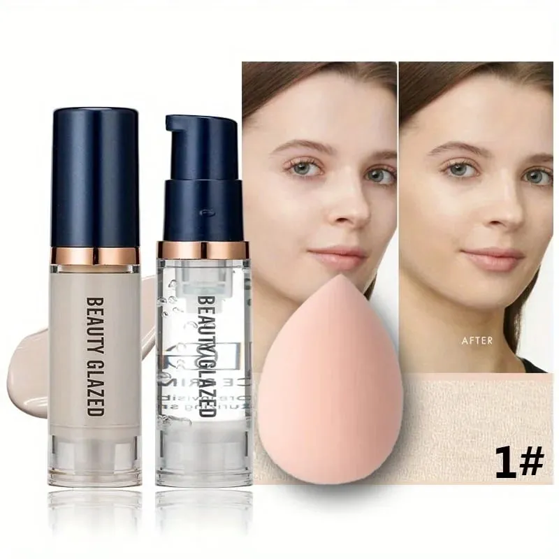 3Pcs Face Makeup Set Matte Long Lasting Waterproof Liquid Foundation+Primer+Puff — image 12