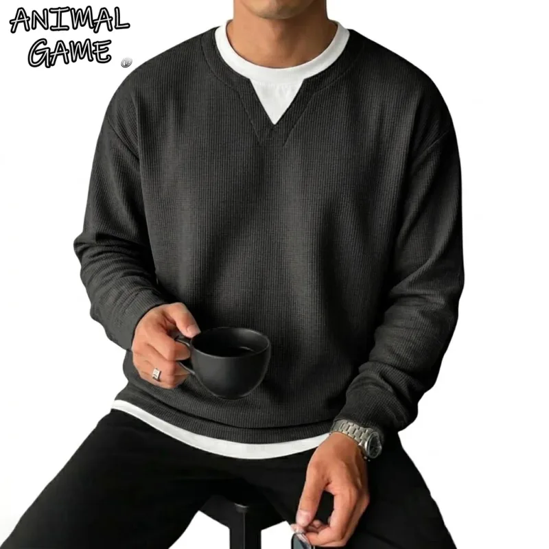 New Long Sleeve Sweatshirts for Men Casual T-Shirts Luxury Men's Coats Waffle Crew Neck Hoodie Men Poleron Breathable Tshirts