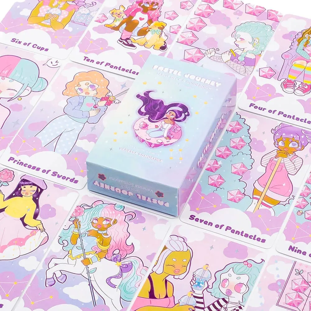 Pastel Journey Tarot Cards 78 Pcs English Version Divination Oracle Deck Board Game Camping Party Pink Original Women 10.4*6.1cm