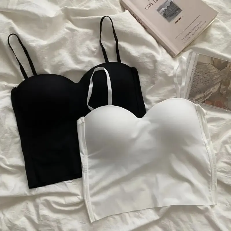 Hot Girls Thin Section Double Straps Solid Color Suspenders Inside Sport Vest Sexy Outer Wear Bottoming Slim Women Crop Tops Bra
