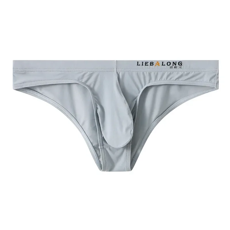 Slip homme Bikini sous-vêtements Sexy homme soie glacée pochette pénis Slip Cuecas Calzoncillos Hombre Slip Gay Lingerie solide homme