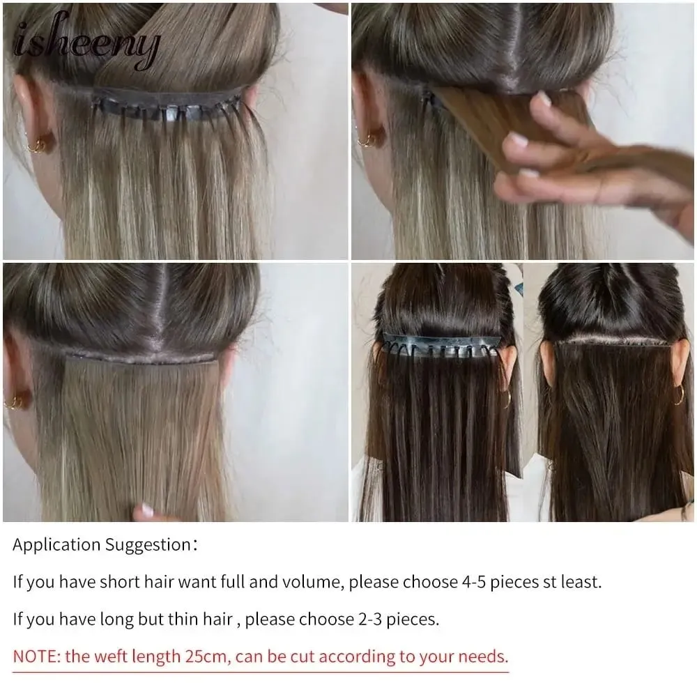 Double Inject XO Hole Weft Human Hair Extensions 12"-24" Invisible Twin Tab Weft Hair Natural Straight Pull Through Micro Hair