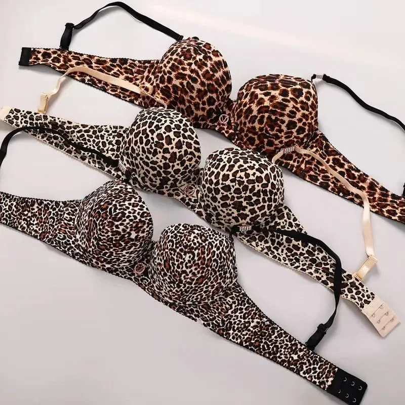 New 2025 Leopard Print Upper Thin Lower Thick Bra Set Sexy Push-Up Bra Set