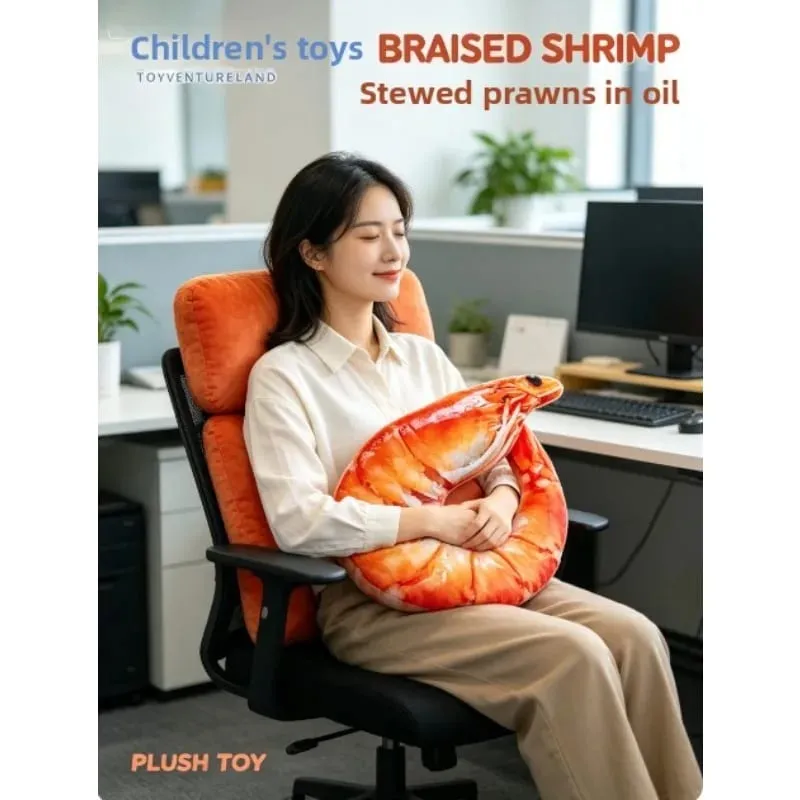 Funny Shrimp Neck Pillow Soft Plush U-shaped Travel Pillow 3D Simulation Neck Cushion for Car Airplane Office Nap — image 6