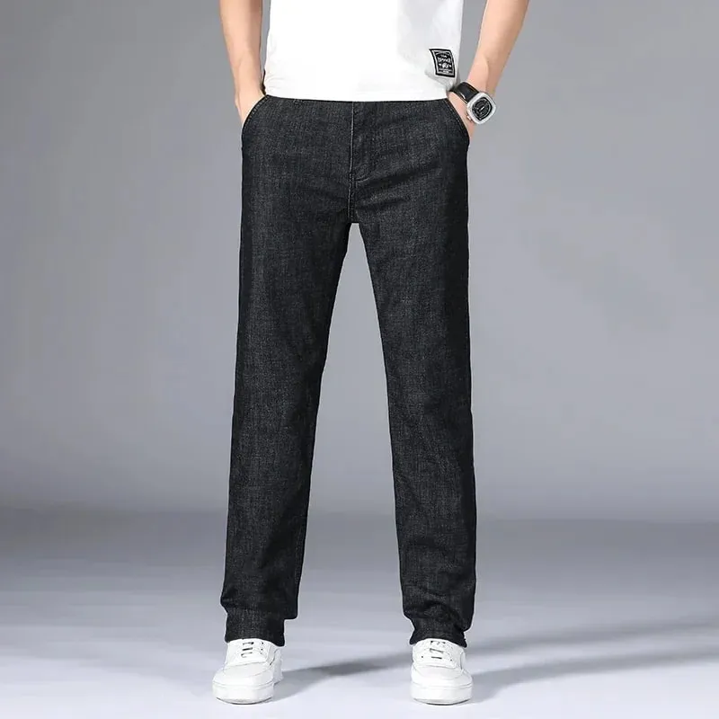 Man Pants Office Business Jeans Men Classic Blue Black Cotton Stretch Straight Denim Pants Male Brand Trousers