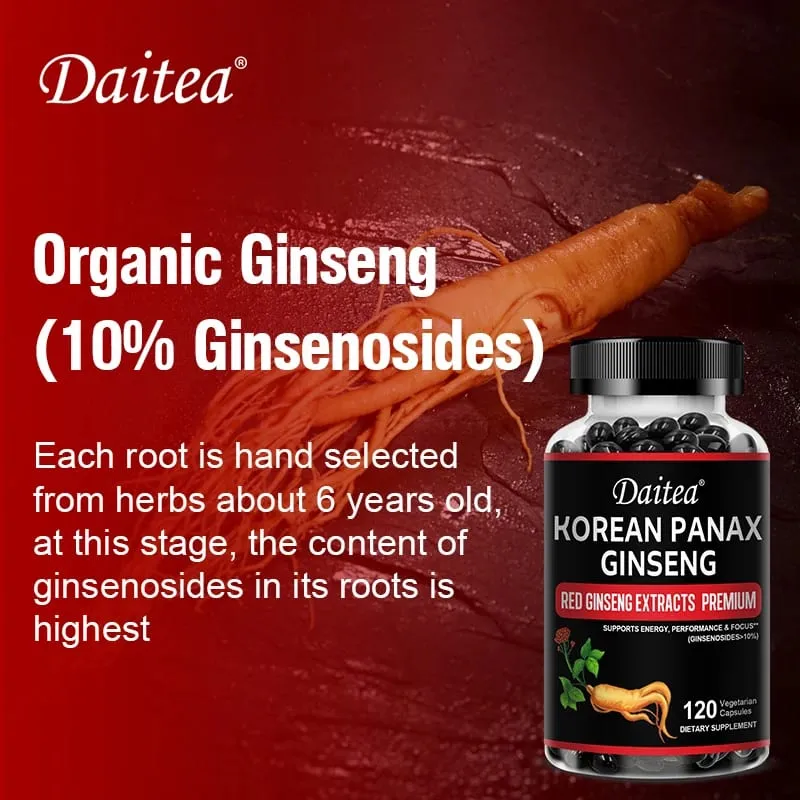 Korean Red Ginseng Capsules-1000 Mg Boosts Energy Endurance Athletic Performance and Muscle Strength Supports Immune Health