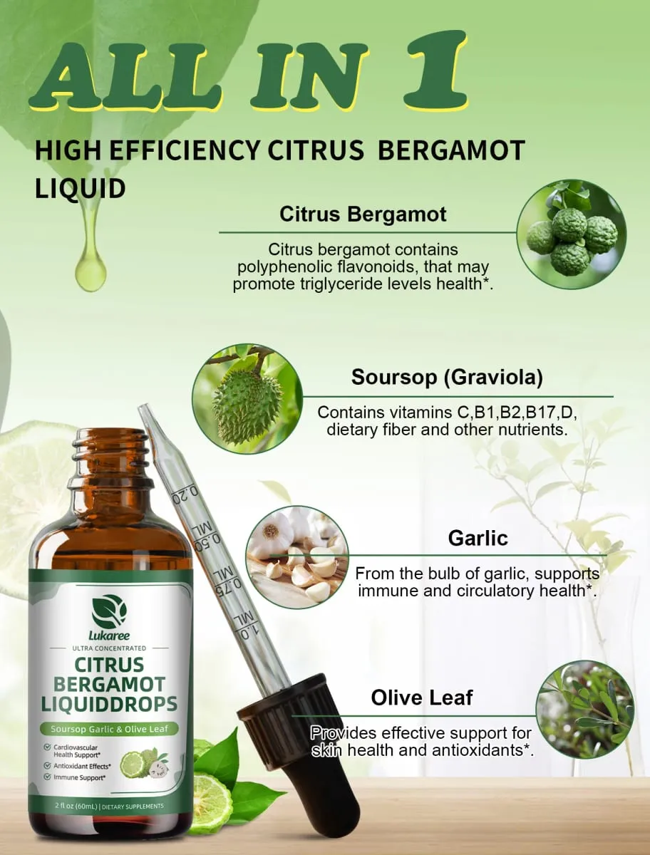 Lukaree Organic Citrus Bergamot Drop Support Immunity Cholesterol and Cardiovascular Health Antioxidant