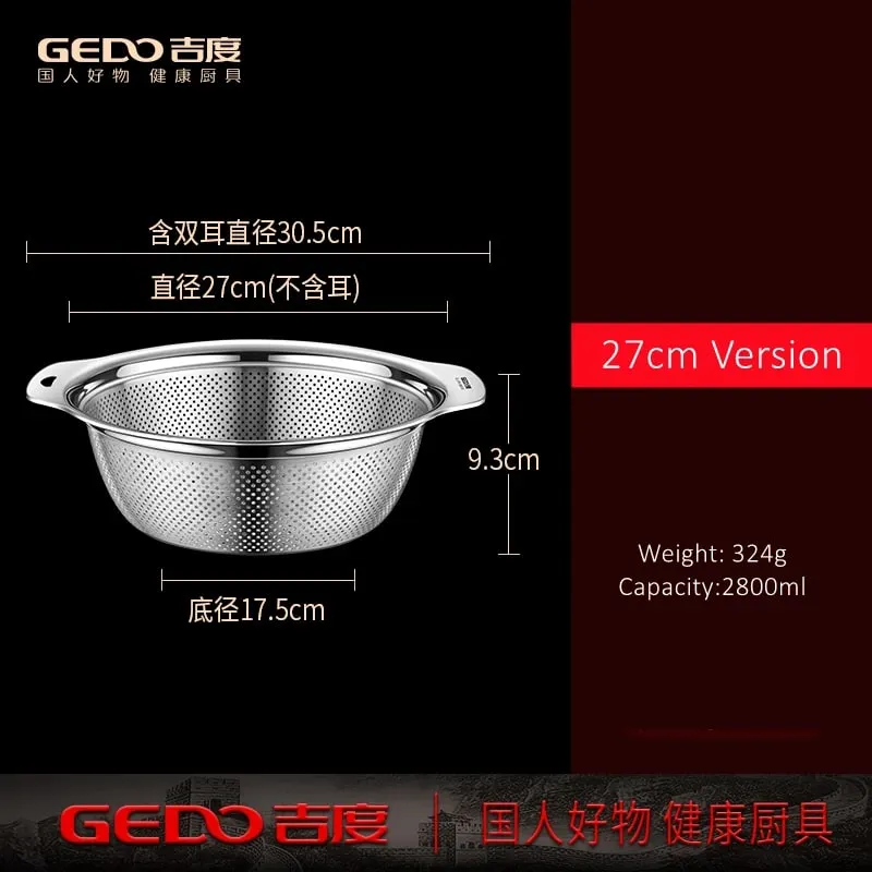 LFGB Certification 304 Stainless Steel Kitchen Washing Drainage Basin 23cm~31cm Diameter Colander with Dense Small Holes