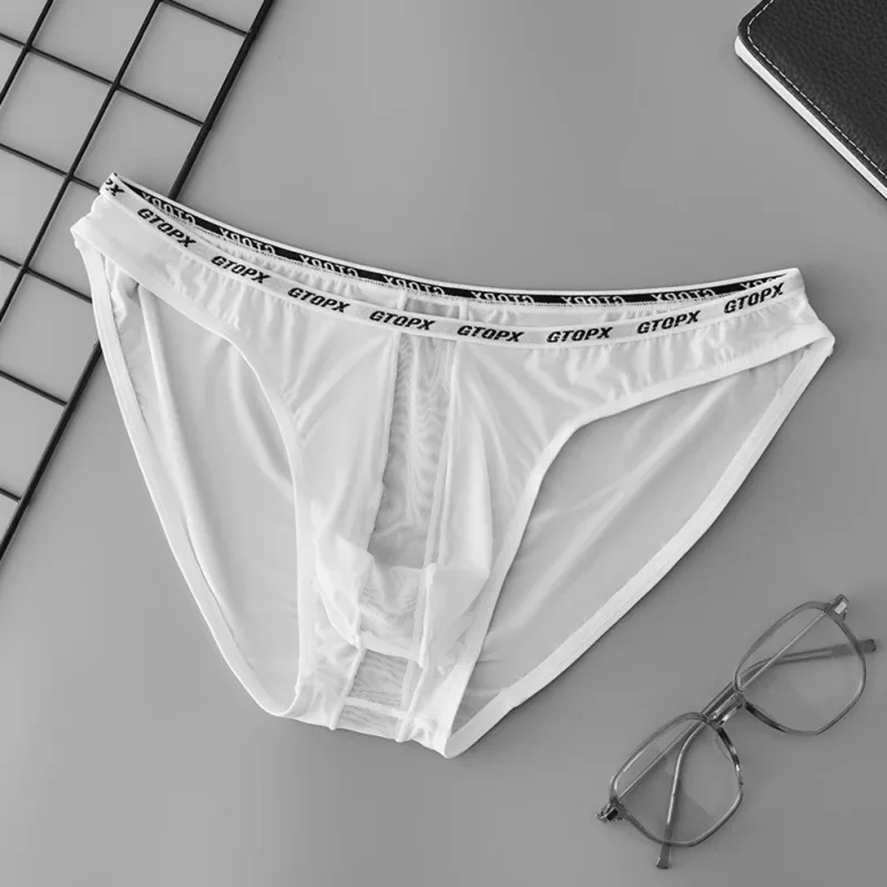 U convexo bolsa cintura baixa cuecas masculinas de malha transparente tecido respirável fino adequado para todas as estações