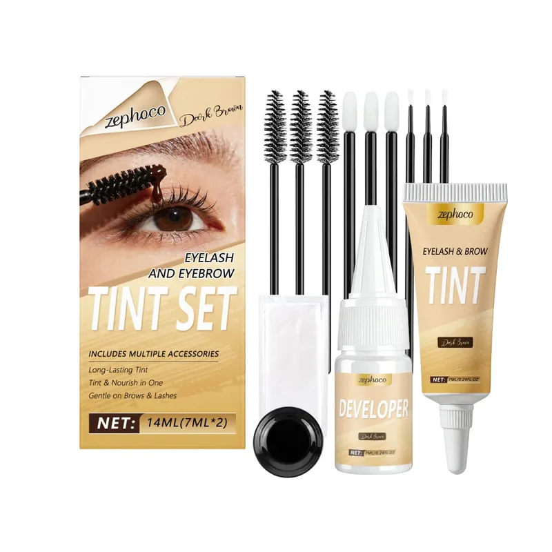 2-in-1 Lash and Brow Tint Kit Professional DIY Semi-Permanent Eyelash Eyebrow Color Dye Set Home Salon Use Intense Black 1 Set