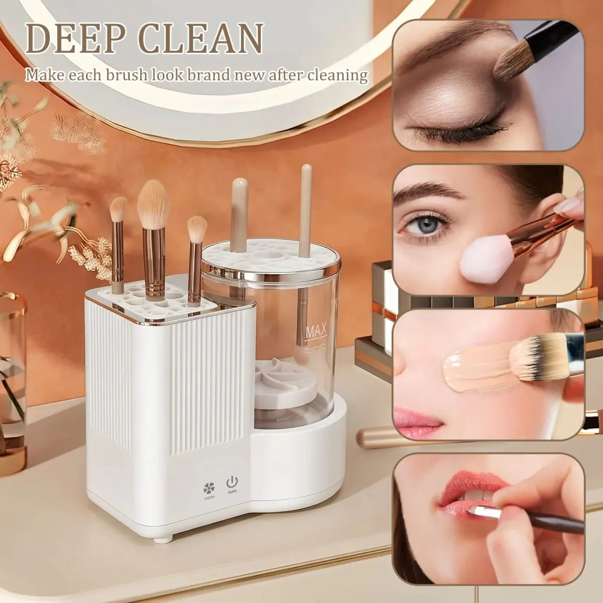 3 I 1 Elektrisk Makeup Brush Cleaner Machine Makeup Brush Automatisk rengøringstørrer værktøj til skønhedsbørster i alle størrelser Hurtigttørrende — image 5