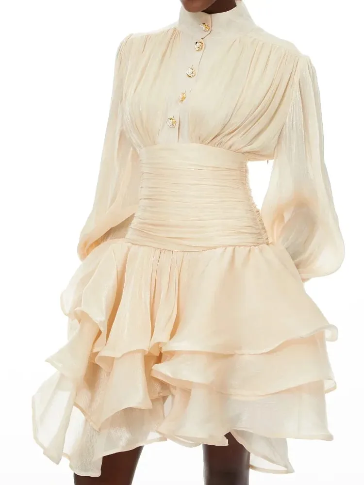 Chic Victorian-inspired Mini Dress Women Puff-sleeve Ruched Tiered Romantic Cottagecore Party Dresses 2026 Trendy Elegant Outfit — image 2