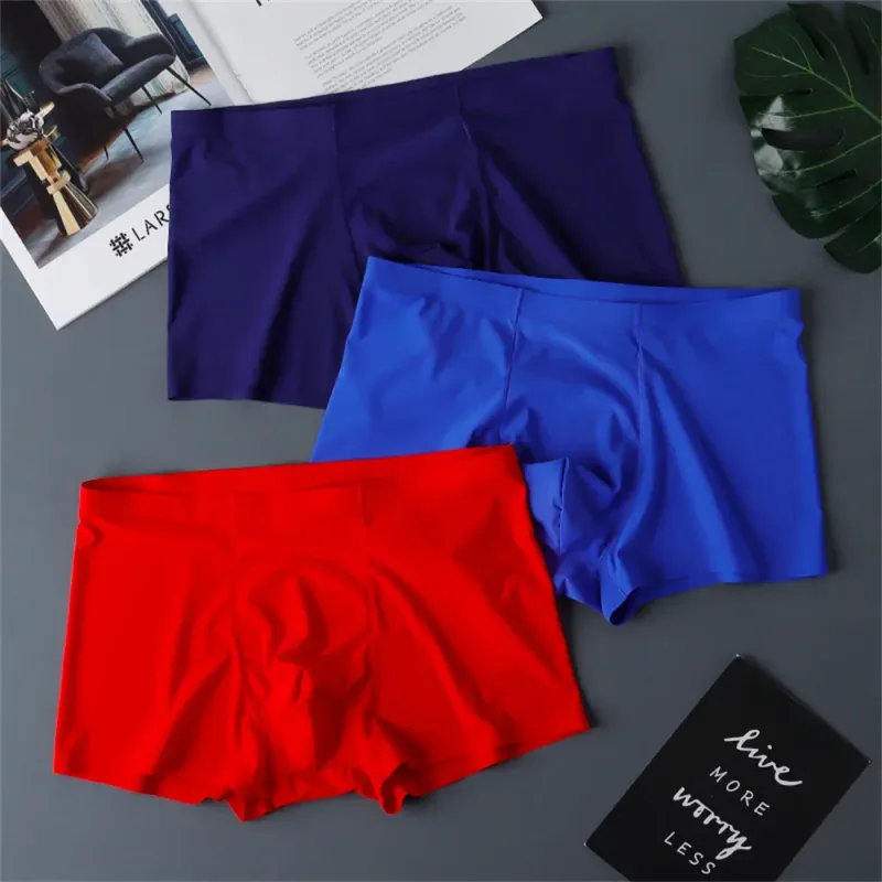 3PCS Hohe Qualität männer Eis Seide Unterwäsche Sommer Dünne Atmungsaktive Nahtlose Höschen Sexy Männliche Unterhose Plus Größe