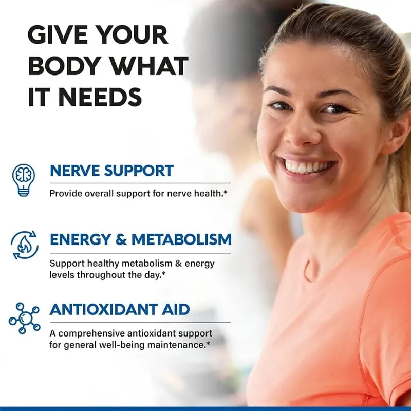 Alpha Lipoic Acid Capsules with Vitamin B12 for Energy Support Heart Health Neuropathy Relief Dietary Supplemen Non-GMO