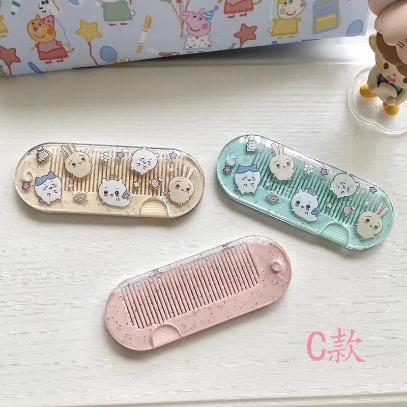 New yiji Cartoon Folding Small Comb Portable Pocket Makeup USAGI うさぎ ハチワレ Hachiware Mini Cute Comb Bangs Comb Gift — image 3