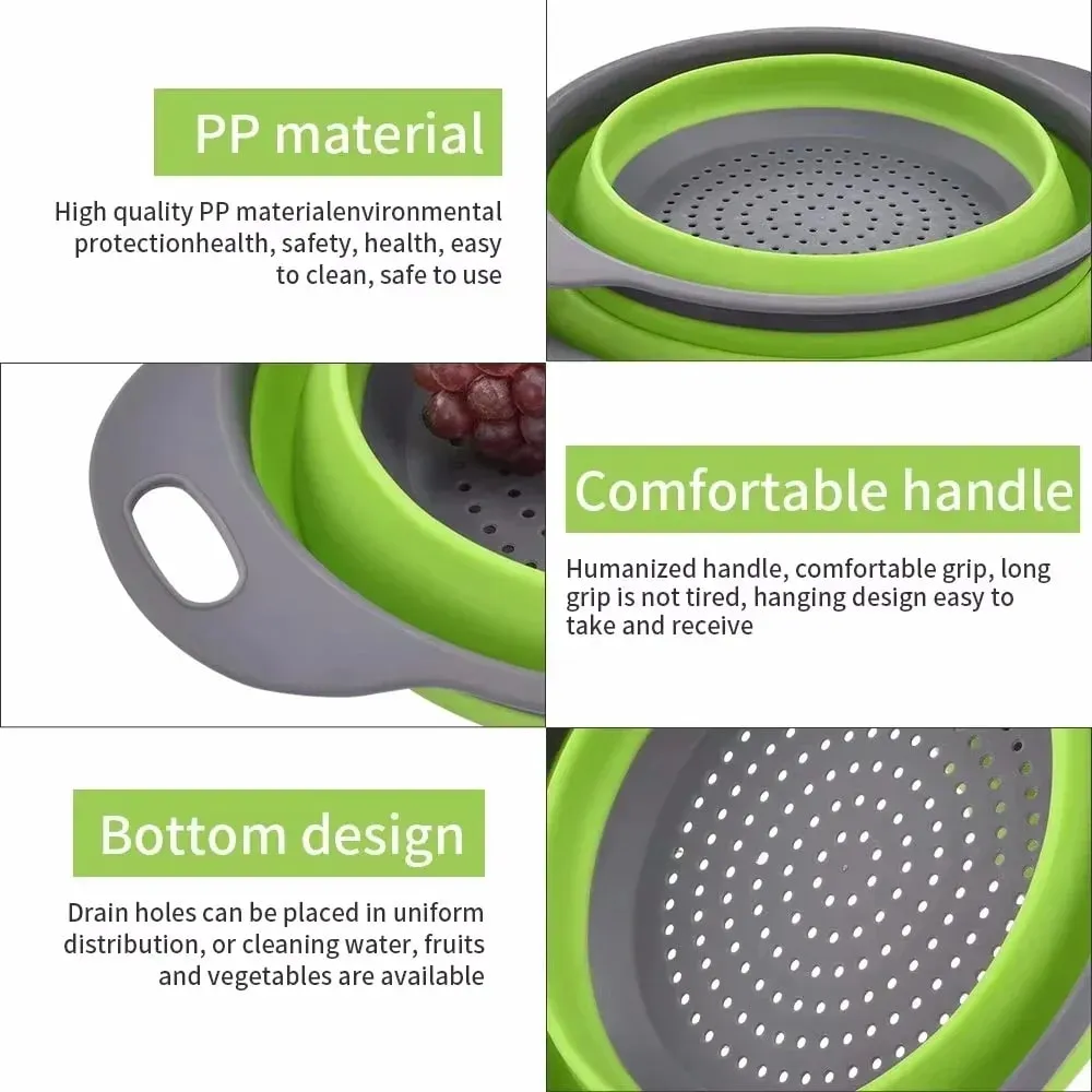 2PCS Silicone Folding Drainer Basket Fruit Vegetable Foldable Colander Kitchen Strainer for Food Pasta Kitchenware Drain Device