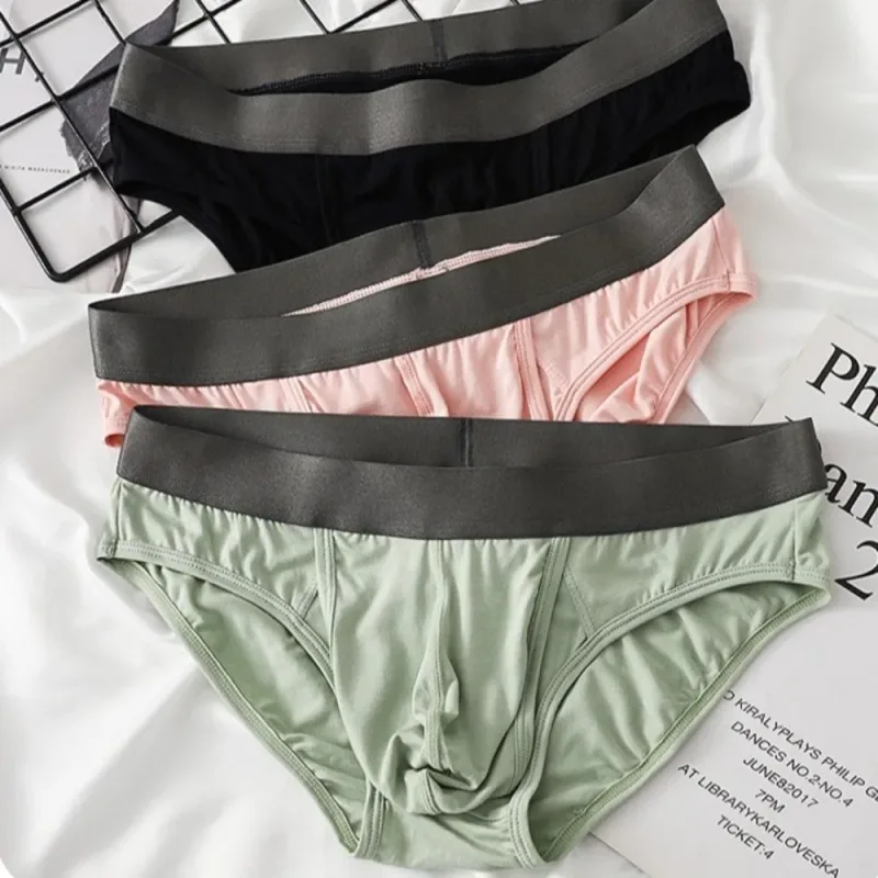 Bamboo Fiber Summer Thin Briefs Men Thin Underpants Splicing Men Front Opening Panties Breathable Lingerie Seamless Underwear
