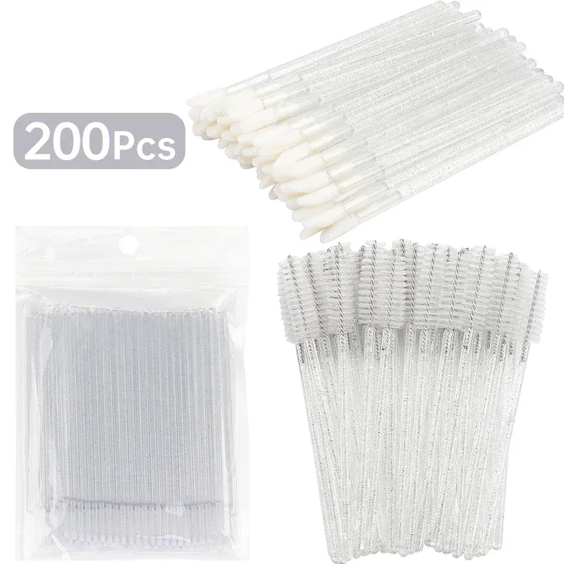 200 PCS Escovas Profissionais de Limpeza de Chicotes - Micro Varinhas de Salão para Remoção e Retenção de Extensão de Cílios | Kit de ferramentas sem fiapos