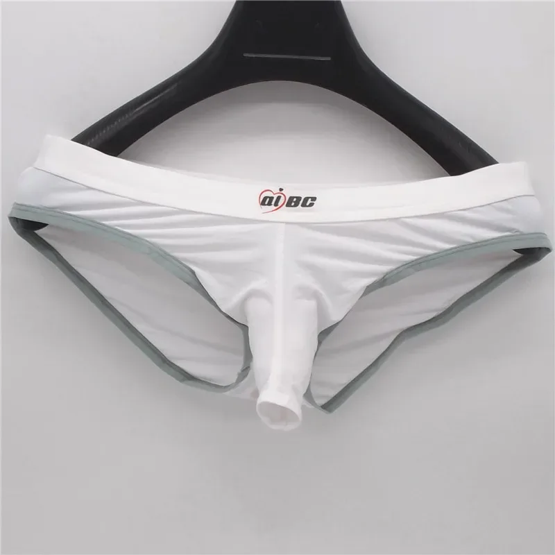 Men's Erotic Briefs Elephant Nose Open Sheath Bikini Gay Sexy Thin Ice Silk Penis Bulge Separate Elastic Quick Dry Sports Tangas