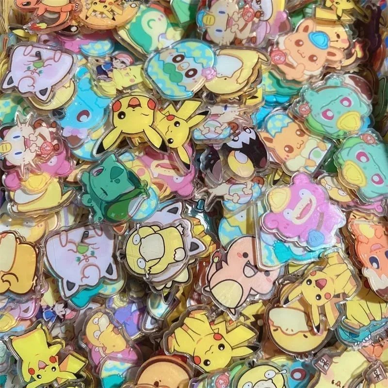 Pokemon Acrylic DIY Dán Cường Lực Kawaii Mặt Dây Chuyền Hình Đặc Biệt Cắt Anime Hoạt Hình In 2 Mặt Móc Khóa Kẹp Tóc Chất Liệu