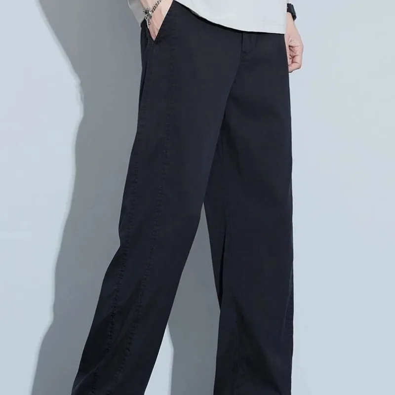 Men's Summer Thin Lyocell Jeans Ice Silk Drape Wide-Leg Pants Loose Straight-Leg Elastic Ultra-Thin Trousers Sizes M-5XL