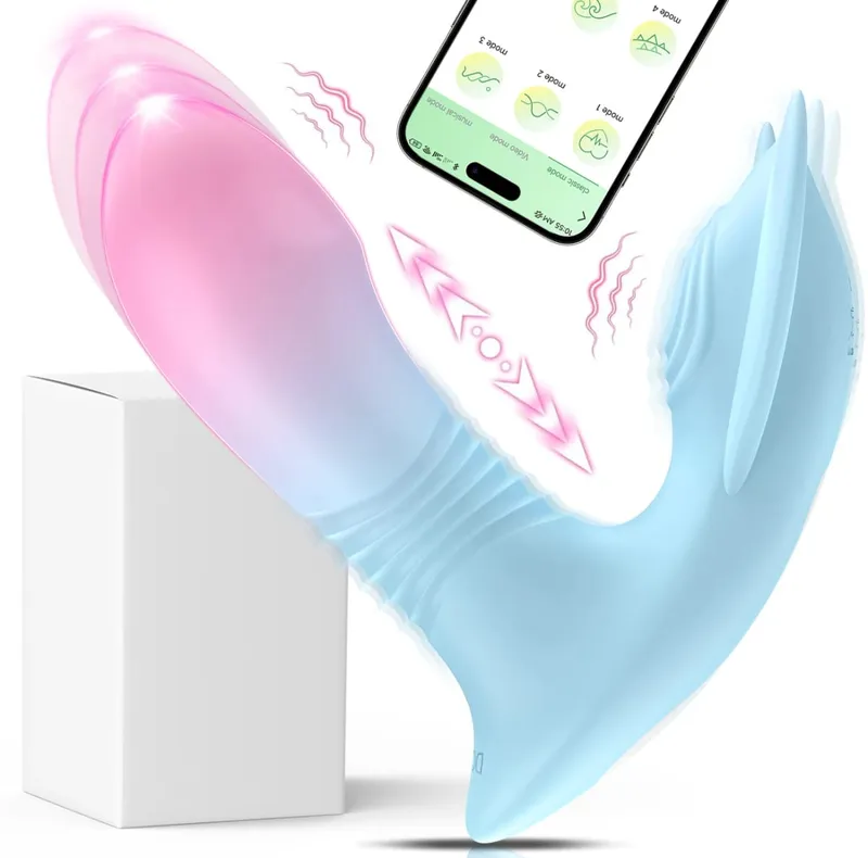 App Remote Telescopic Wearable Vibrator 10 Vibrating Thrusting G Spot Dildo with Liquid Silicone Vaginal Massage Adult Sex Toys