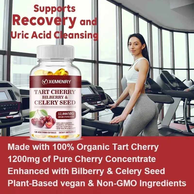 Organic Tart Cherry & Celery Seed Capsules - Uric Acid Cleanse Support Sleep & Joint Health Muscle Repair Supplement — image 6