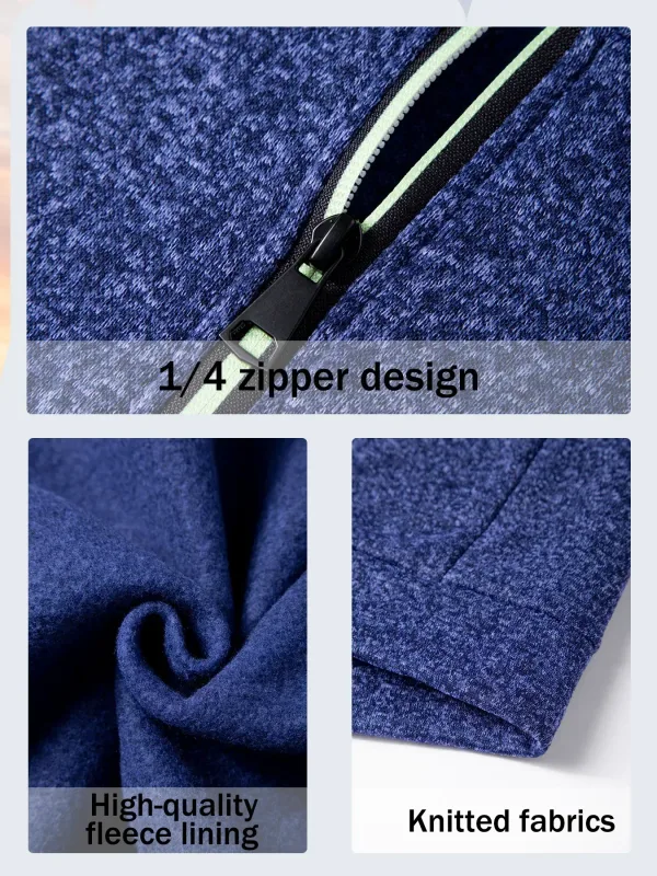 2Pcs Set Men 1/4 Zip Mock Neck Sweatshirt, Fleece Lined Pullover with Ribbed Cuffs Warm Casual Top for Fall Winter Daily Wear