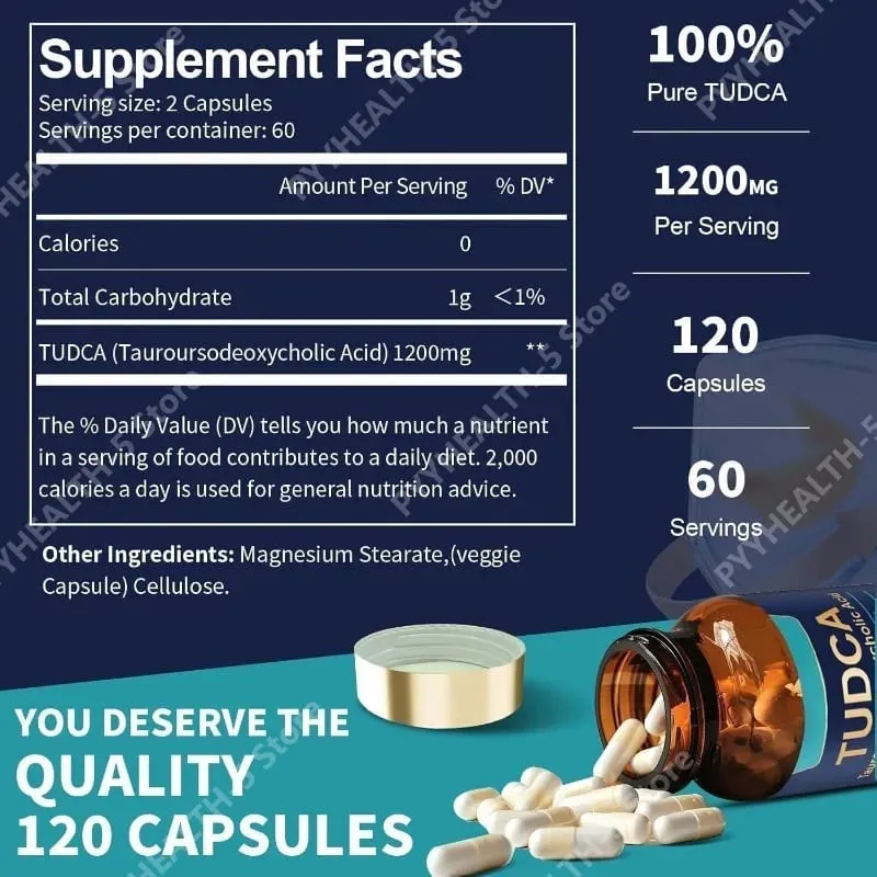 Bile Salts 120 Capsules Ultra Strength Pure TUDCA Liver Supplements Liver and Gallbladder Cleanse & Repair Vegan