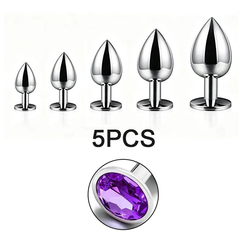 Metal Anal Plug 5 Size Butt Plug Butt Toy Adult Game Masturbator Anal XS/S/M/L/XL Diamond Sex Toy for Adult Products