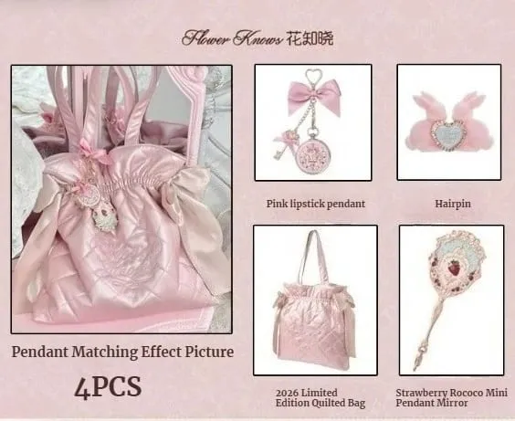 Flower Knows Make Up Kit Cosmetics Full Set Strawberry Rococo Palette Little Angel Highlighter Matte Lipstick 4Pcs Kit