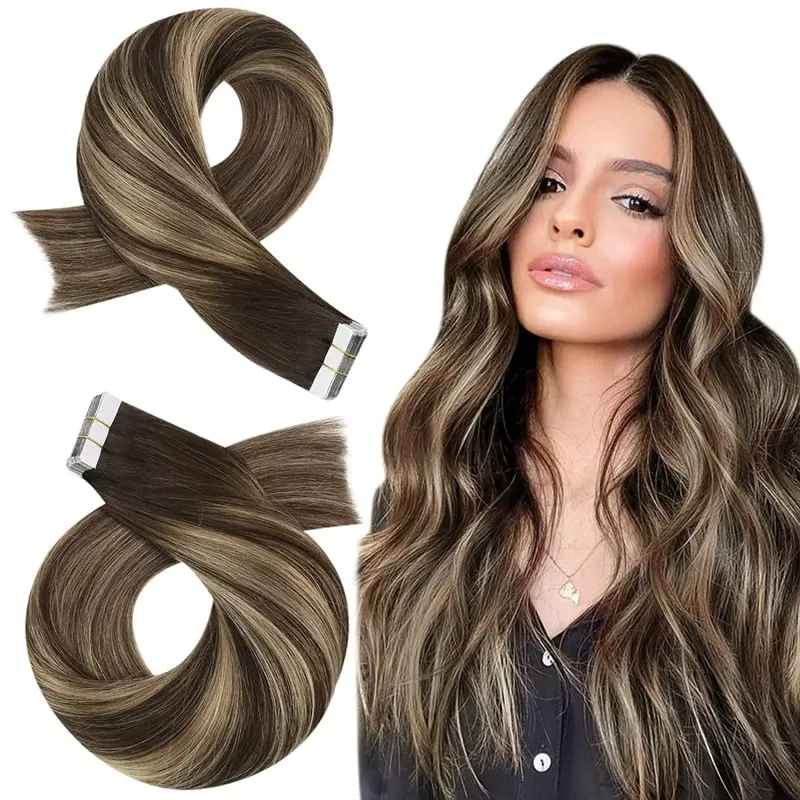 Moresoo Tape in Hair Extension Human Hair Real Remy PU Skin Weft 12-24 Inch Straight Brazilian Hair Glue on Adhesive Tape Ins