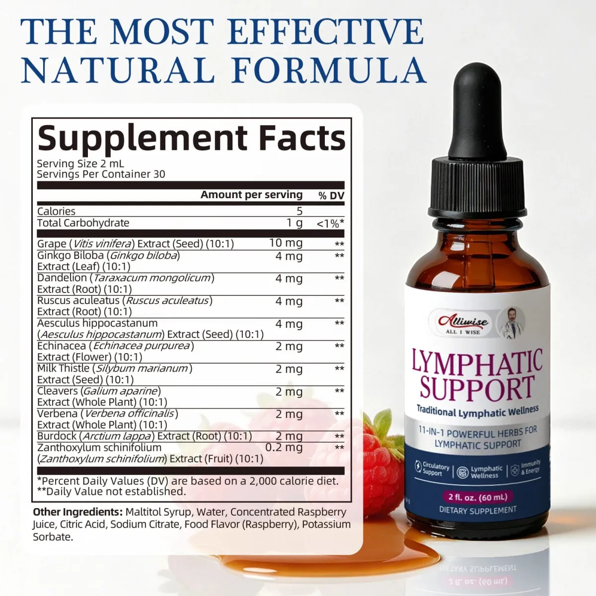 Alliwise Lymphatic Health Support Drops 11 in1 Herbal Compound Formula Body Cleanse & Refresh Digestive Support Lymphatic Detox