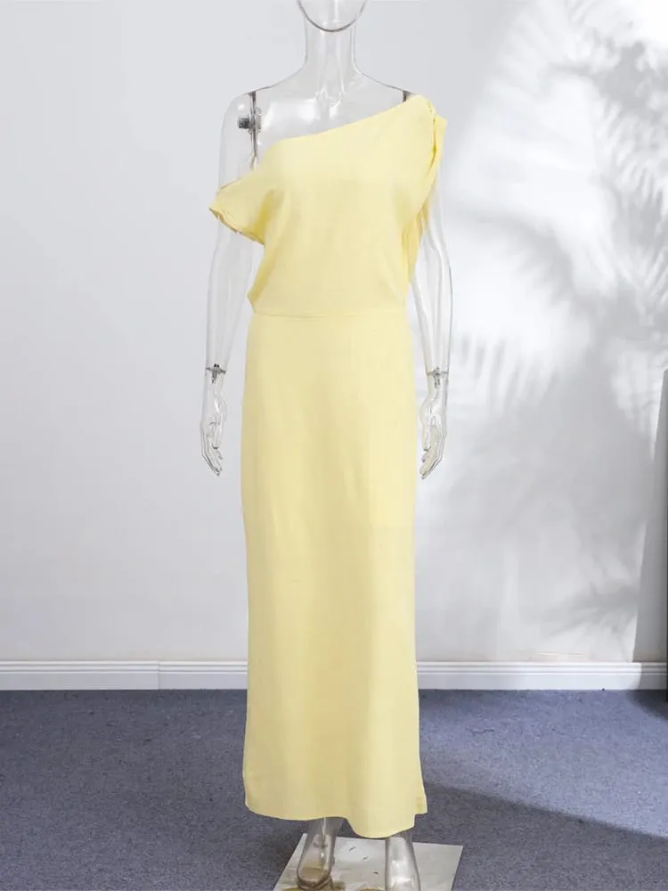 Off-shoulder Linen Maxi Dresses Pambabaeng Slim Waist-cinching Hip-wrap Ankle-length Dress 2026 Bagong Ladies Summer Solid Outwear