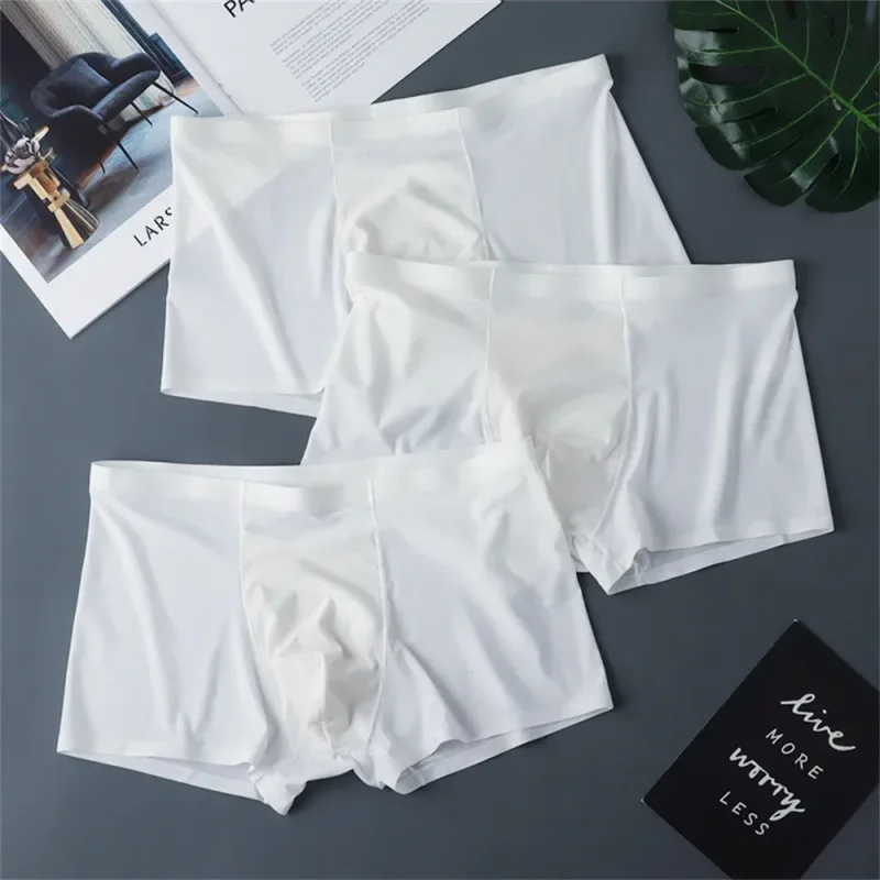 3PCS Hohe Qualität männer Eis Seide Unterwäsche Sommer Dünne Atmungsaktive Nahtlose Höschen Sexy Männliche Unterhose Plus Größe