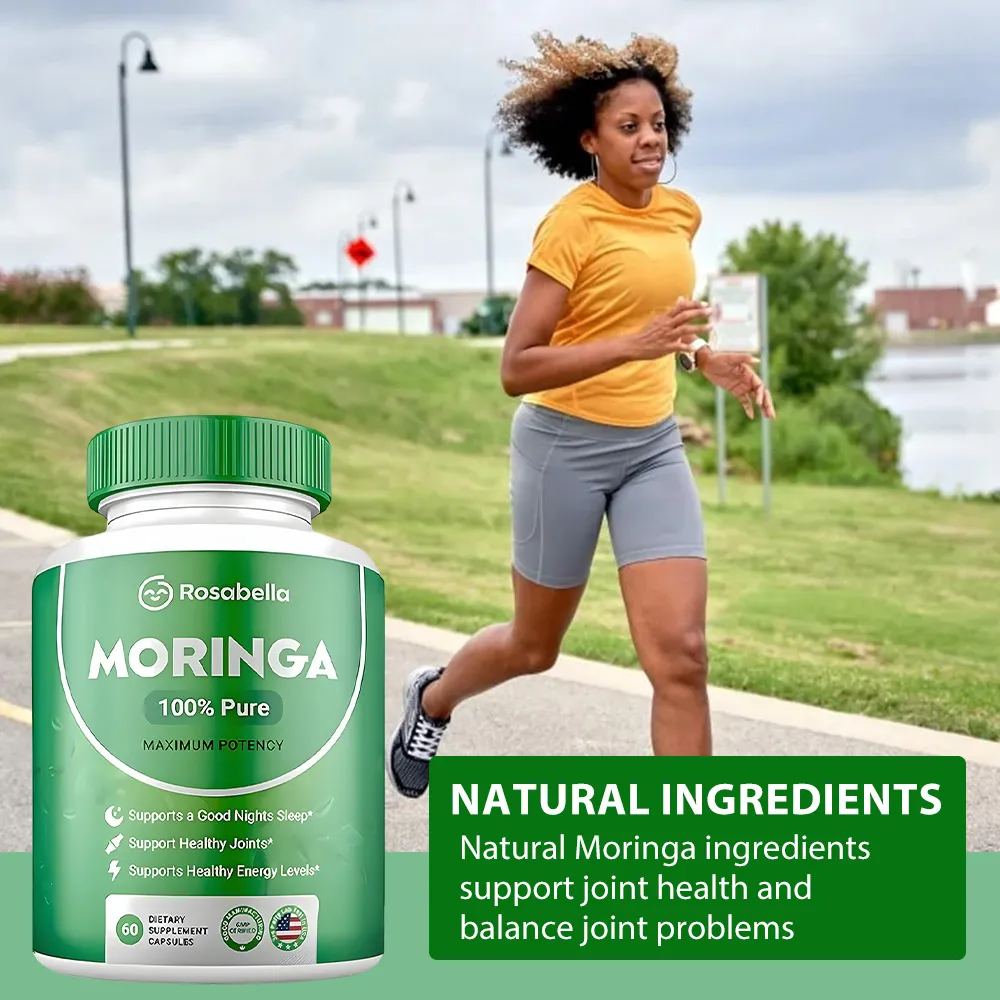 Moringa Capsules - Pure Moringa Powder Energy Skin Immune & Gut Health Natural Green Superfood Supplement - 60 Count