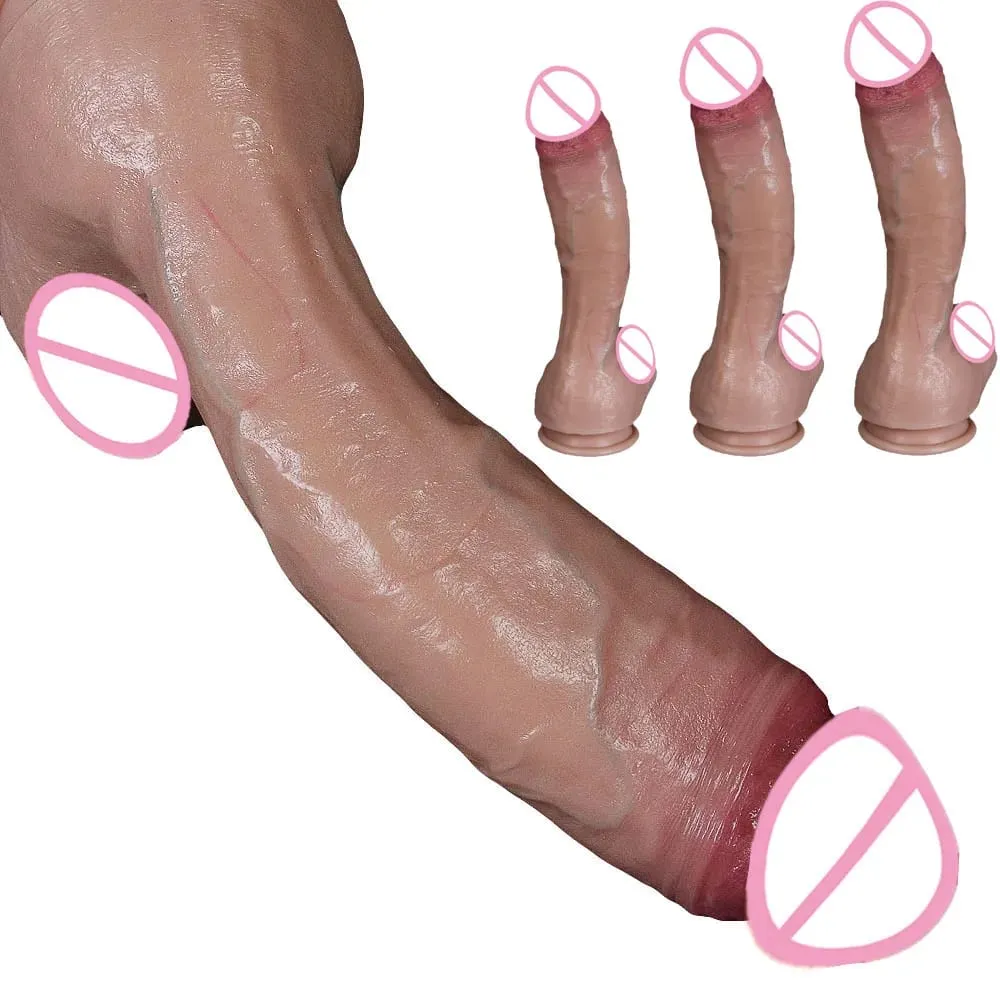XXL Wihte Silicone Realistic Dildo Soft Dick Suction Cup Penis Anal Sex Toys Women G-spot Stimulator with Curved Shaft and Ball — image 1