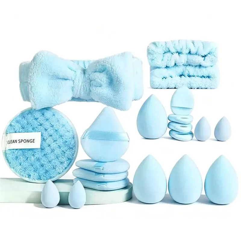 20Pcs Makeup Sponge Set Makeup Blender Triangle Powder Puff Mini Concealer Sponge Face Clean Wash Puff Headband Kit