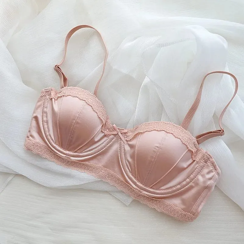 French girly underwire push-up bra Sweet lace edge half cup lingerie women's thin cup with anti-sagging bra set