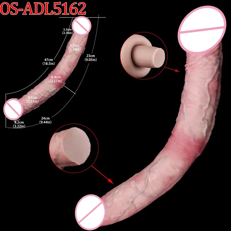 47cm realistická dlouhá dilda s dvojitou hlavou anální vaginální stimulátor Sexuální hračka s přísavkou pro lesbické páry Gay Muži Nástroje pro dospělé